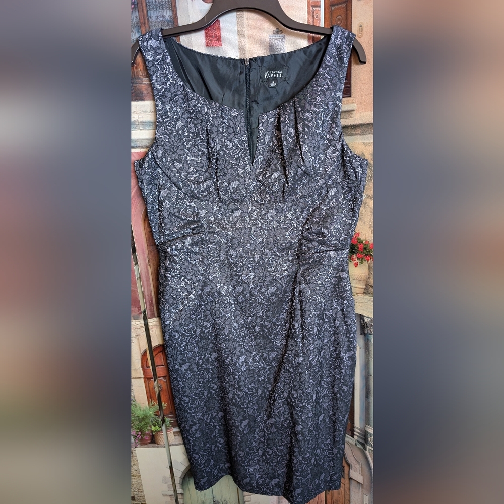 Adrianna Papell Black With Lavender Lace Midi Dress